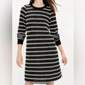 Loft Ann Taylor gray silver metallic thread sweater dress long sleeve size XS